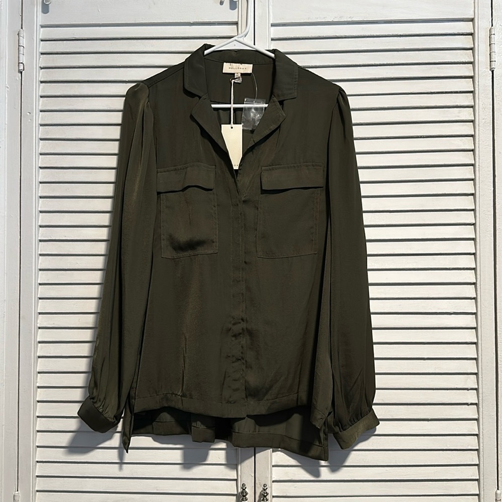 Green Olive Long Sleeve Blouse